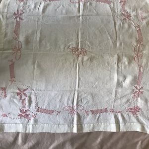 Vintage linen hand embroided small tablecloth made in Rumania in the 1950’s